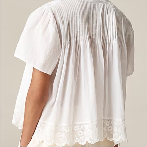 J. Crew Lace-trim pintuck top in cotton voile Size XS - Picture 3 of 16